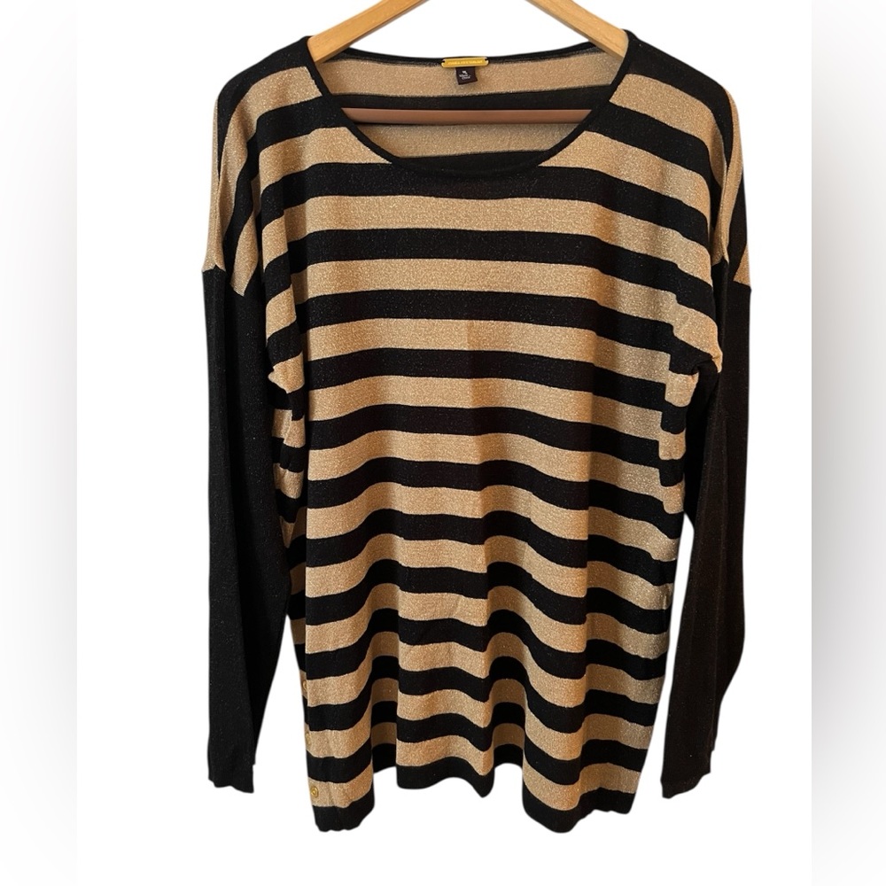 Dana Buchman Black Gold Metallic Striped Drop Shoulder Long Sleeve Blouse Sz:XL